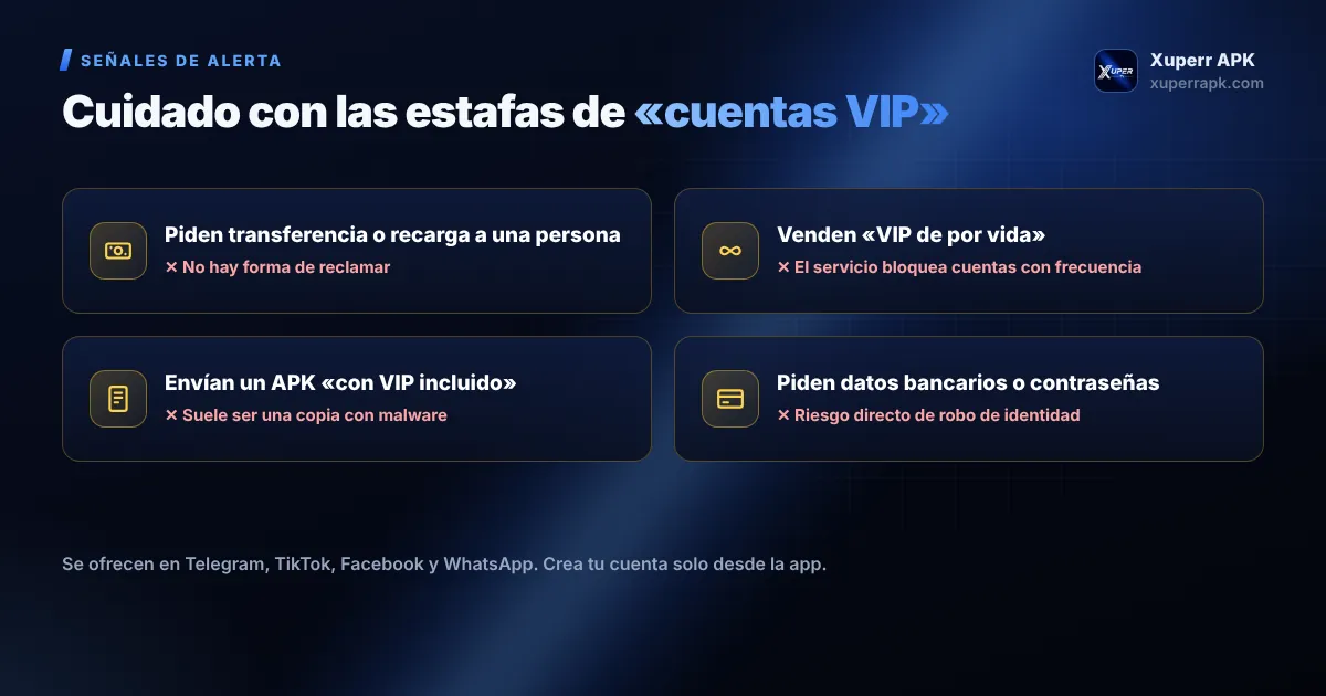 Señales de alerta de estafas con cuentas VIP de Xuper TV